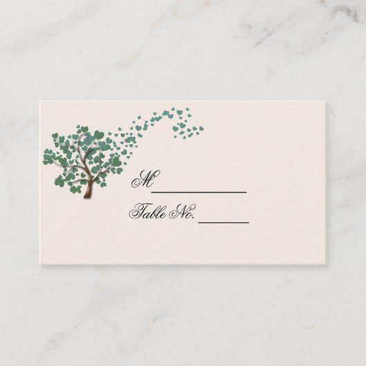 グリーンハートツリーオンアイボリー結婚の座席表 プレイスカード (正面)