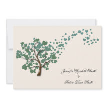 グリーンハートツリーオンアイボリー結婚式招待状