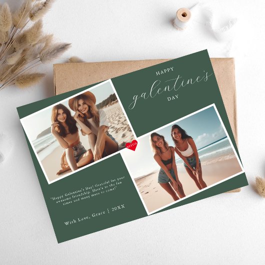 グリーンハートフォトフレームGalentine's Day Bestie シーズンカード
