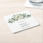 グリーンハート ユーカリ ブライダルシャワー スクエアペーパーコースター (アングル)