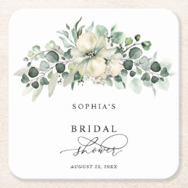 グリーンハート ユーカリ ブライダルシャワー スクエアペーパーコースター