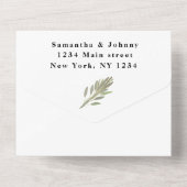 グリーンハーブ水の色の緑のセージ結婚ズ オールインワン招待状 (裏面)