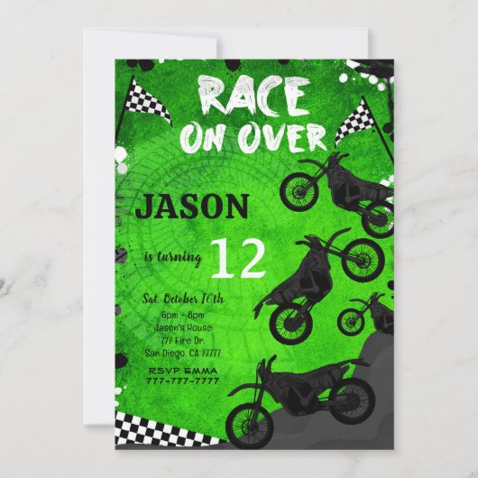 グリーンバイク誕生日招待状 招待状 (正面)