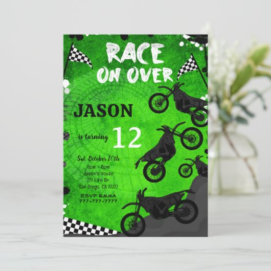 グリーンバイク誕生日招待状 招待状 (スタンド正面)
