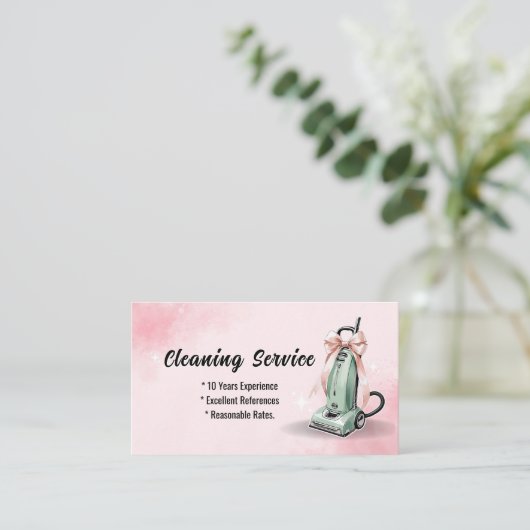 グリーンバキュームクリーナーハウス清掃サービス 名刺 (スタンド正面)