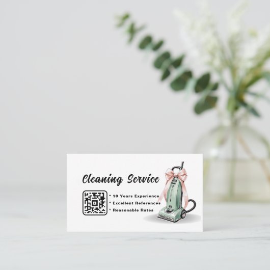 グリーンバキュームクリーナーハウス清掃サービス 名刺 (スタンド正面)