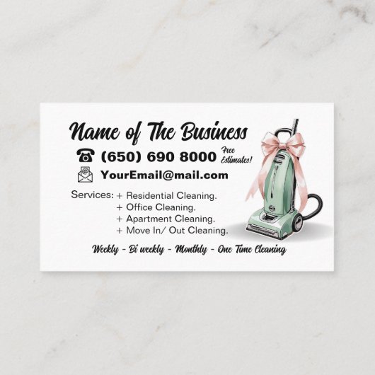 グリーンバキュームクリーナーハウス清掃サービス 名刺 (裏面)