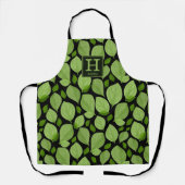 グリーンバジルのハーブ葉のパターン植物性モノグラム エプロン (正面)