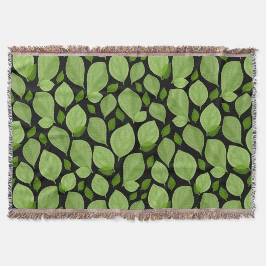 グリーンバジルの葉のハーブパターン スローブランケット (正面)