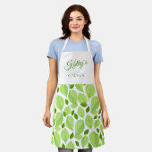 グリーンバジルハーブリーフパターン植物名 エプロン (着用した状態)