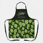 グリーンバジルハーブリーフパターン植物名 エプロン (正面)