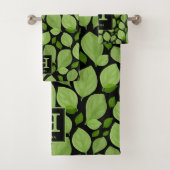 グリーンバジル葉ハーブパターン植物単図 バスタオルセット (インサイチュ)