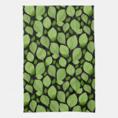 グリーンバジル葉ハーブパターン植物学 キッチンタオル (縦)