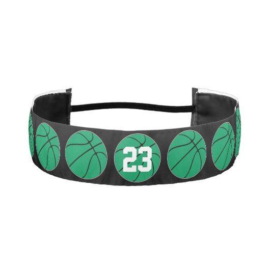 グリーンバスケットボールプレイヤーカスタムーのジャージーナンバーガールズ アスレチックヘッドバンド (正面)