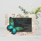 グリーンバタフライのヴィンテージ コラージュ 誕生日 招待状 (スタンド正面)