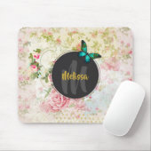 グリーンバタフライオンシックヴィンテージコラージモノグラム マウスパッド (マウス)