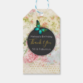 グリーンバタフライオンシックヴィンテージコラージュサンキュー ギフトタグ