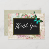 グリーンバタフライオンピンクローズコラージュ サンキューカード (正面/裏面)