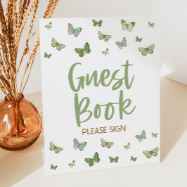 グリーンバタフライゲストブックお願いサインパーティーサイン 台座サイン