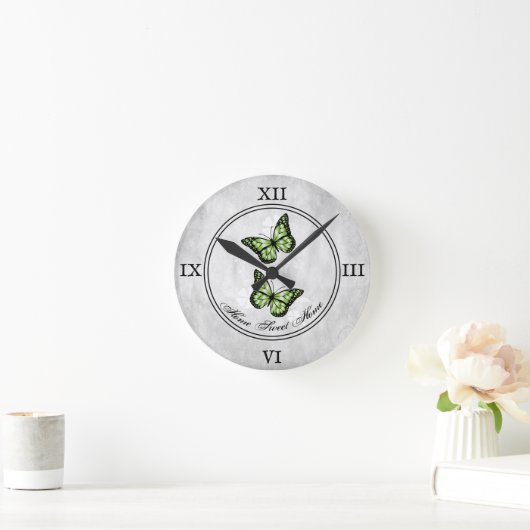 グリーンバタフライフローラアクリル壁時計 ラウンド壁時計 (ホーム)