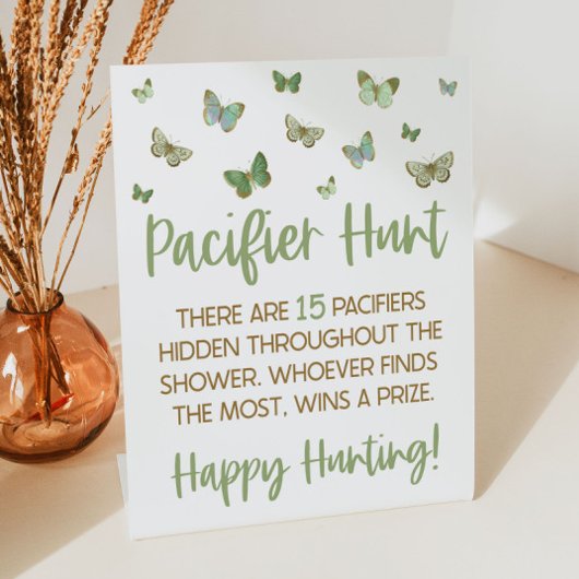 グリーンバタフライベビーシャワーおしゃぶり狩りゲーム 台座サイン