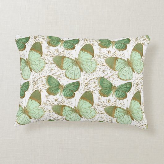 グリーンバタフライホワイトフローラフラワーブロッサム アクセントクッション (裏面)