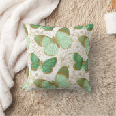 グリーンバタフライホワイトフローラフラワーブロッサム クッション (ブランケット)