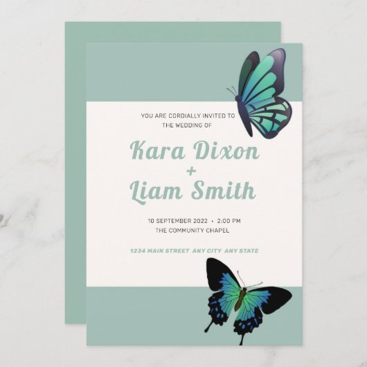グリーンバタフライ結婚式招待状 招待状 (正面/裏面)