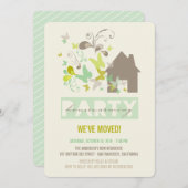 グリーンバターフライズバーストハウスウォーミングパーティー招待状 招待状 (正面/裏面)