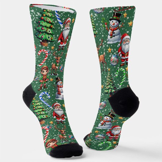 グリーンバックグラウンドのクリスマス装飾パターン ソックス