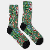 グリーンバックグラウンドのクリスマス装飾パターン ソックス (右)