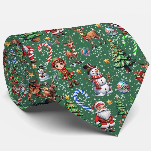 グリーンバックグラウンドのクリスマス装飾パターン ネクタイ