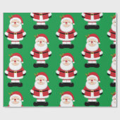 グリーンバックグラウンドを持つクリスマスサンタクロース ラッピングペーパー (フラット)