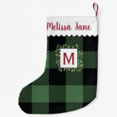 グリーンバッファローチェックエバーグリーンリースモノグラム スモールクリスマスストッキング (裏面)