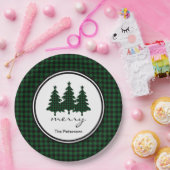グリーンバッファローチェックパインパーソナライズされたツリー ペーパープレート (パーティー)