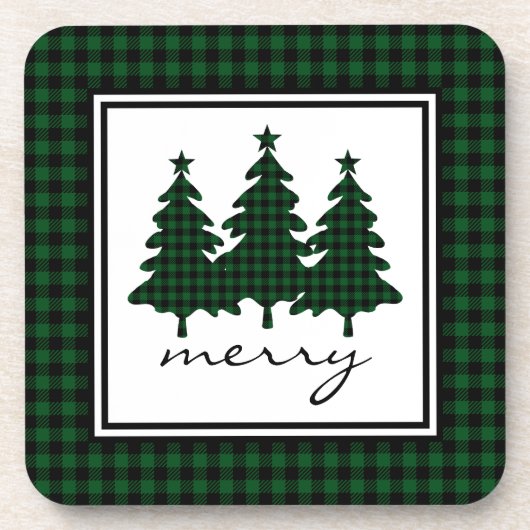 グリーンバッファローチェック松の木 コースター (正面)