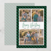 グリーンバッファローチェック3フォトコラージクリスマス シーズンカード (正面/裏面)