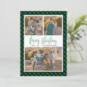 グリーンバッファローチェック3フォトコラージクリスマス シーズンカード (スタンド正面)
