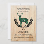 グリーンバッファロープラッドの鹿のモノグラム独身パーティー 招待状 (正面)