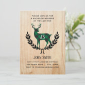 グリーンバッファロープラッドの鹿のモノグラム独身パーティー 招待状 (スタンド正面)