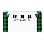 グリーンバッファロープレイドこんにちは私の名前は名前タグ ラベル (正面)