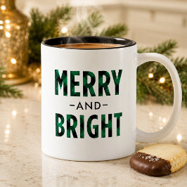 グリーンバッファロープレイドでメリーハッピークリスマス ツートーンマグカップ