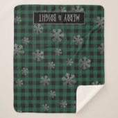 グリーンバッファロープレイドとグリッタースノーフレーク シェルパブランケット (正面)