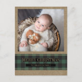 グリーンバッファロープレイドオンクラフトメリークリスマスフォト ポストカード (正面)