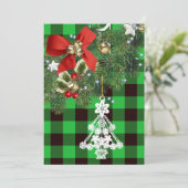 グリーンバッファロープレイドカスタムクリスマスツリーホリデー シーズンカード (スタンド正面)