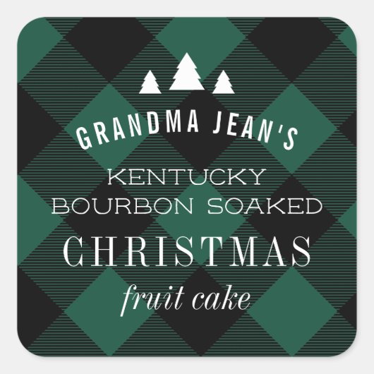 グリーンバッファロープレイドクリスマスツリーギフト スクエアシール (正面)