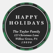 グリーンバッファロープレイドクリスマス差出人住所 ラウンドシール (正面)