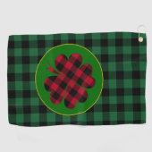 グリーンバッファロープレイドシャームロックラッキークローバーチャーム ゴルフタオル (横)