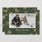 グリーンバッファロープレイドスパークリー写真クリスマスカード シーズンカード (正面/裏面)