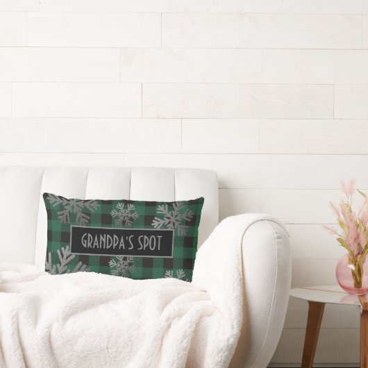 グリーンバッファロープレイドスパークリー雪 ランバークッション (ソファ)